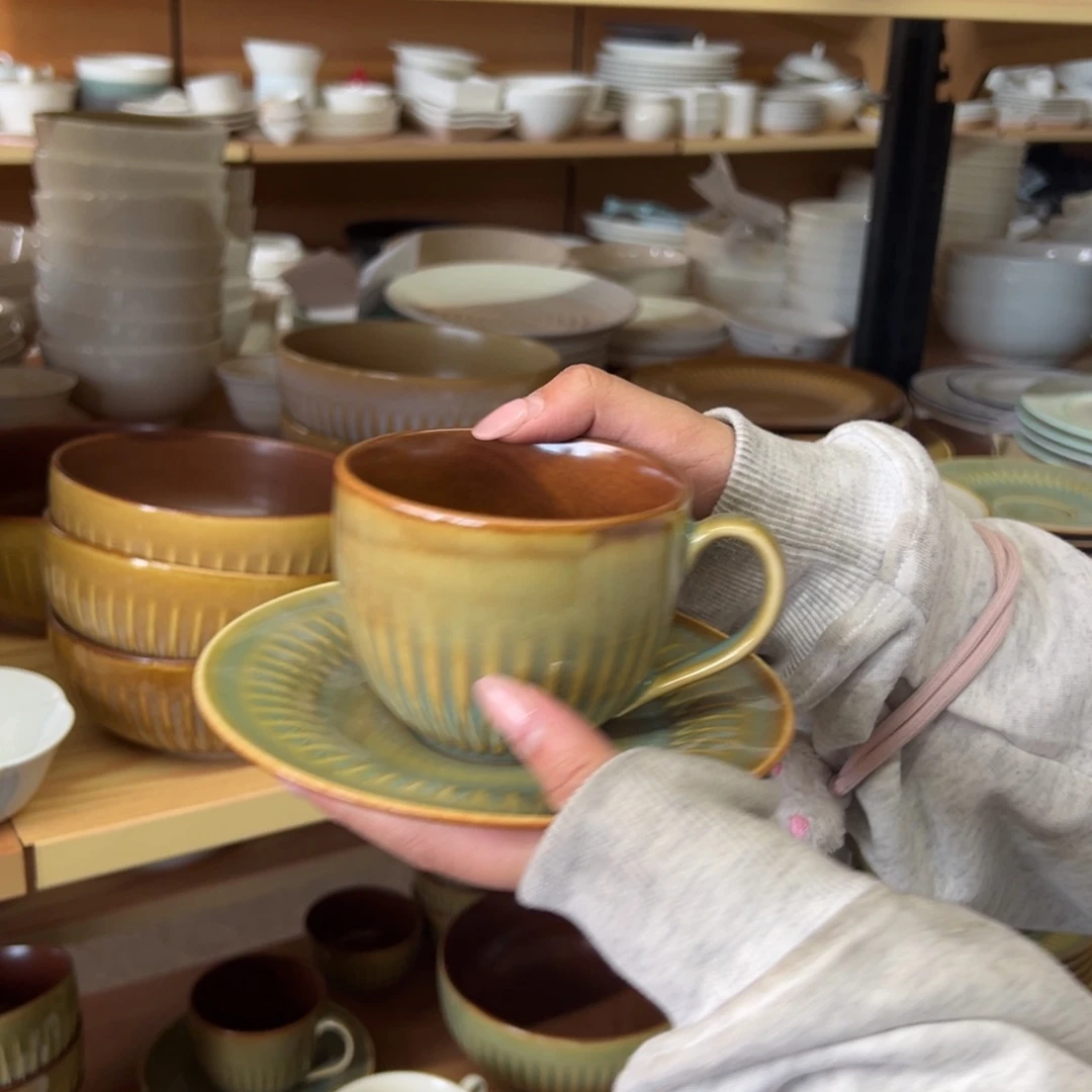 新骨瓷122瑕疵慎拍素彩绿大号咖啡杯碟套装