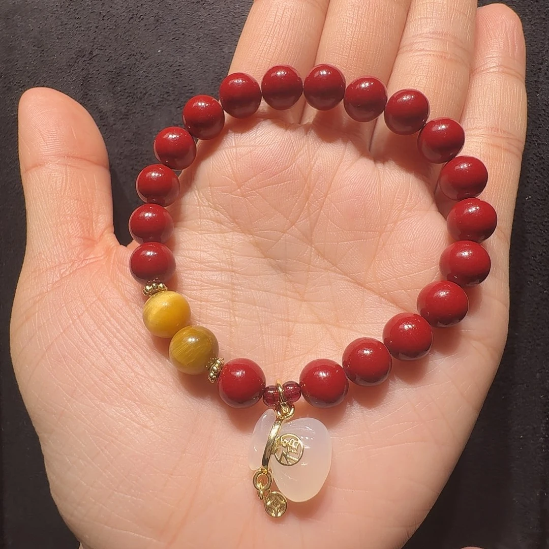 天然辰砂朱砂 虎眼石福袋招财纳福