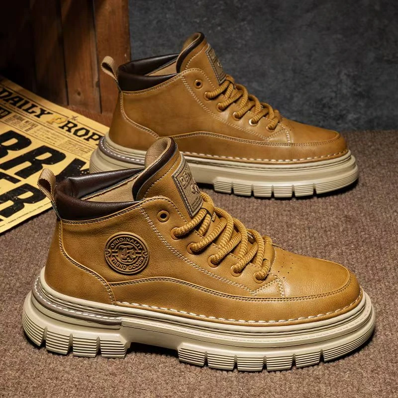 马丁靴男高帮秋季英伦风复古真皮男士休闲皮鞋中帮增高防水工装靴