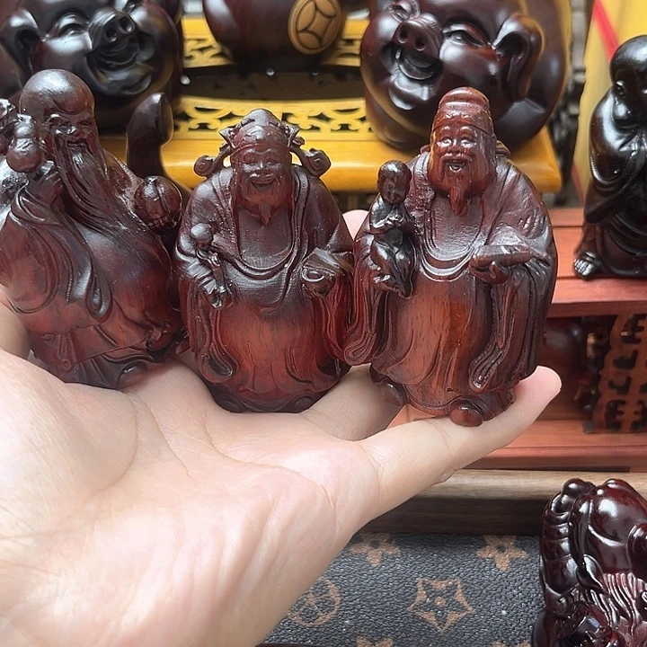 木紫檀红木雕刻福禄寿摆件