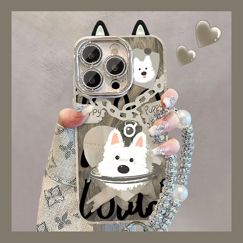 爱心小猫小狗适用苹果15华为vivo/oppo小米iPhone精孔羽纱手机壳