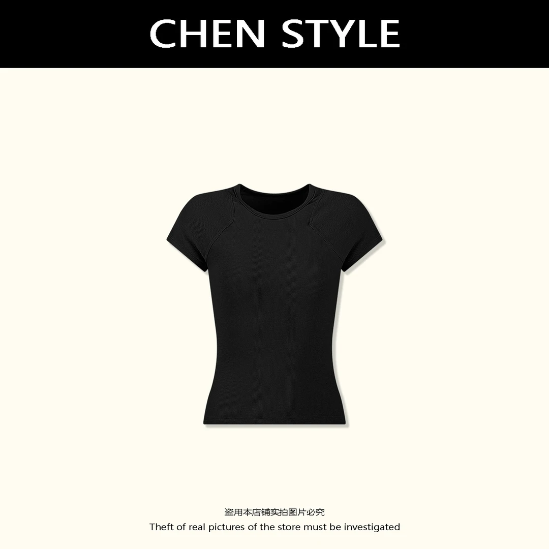 楚楚君 Laugh girl【超模T】知性风圆领显瘦修身百搭短袖 TL53307J