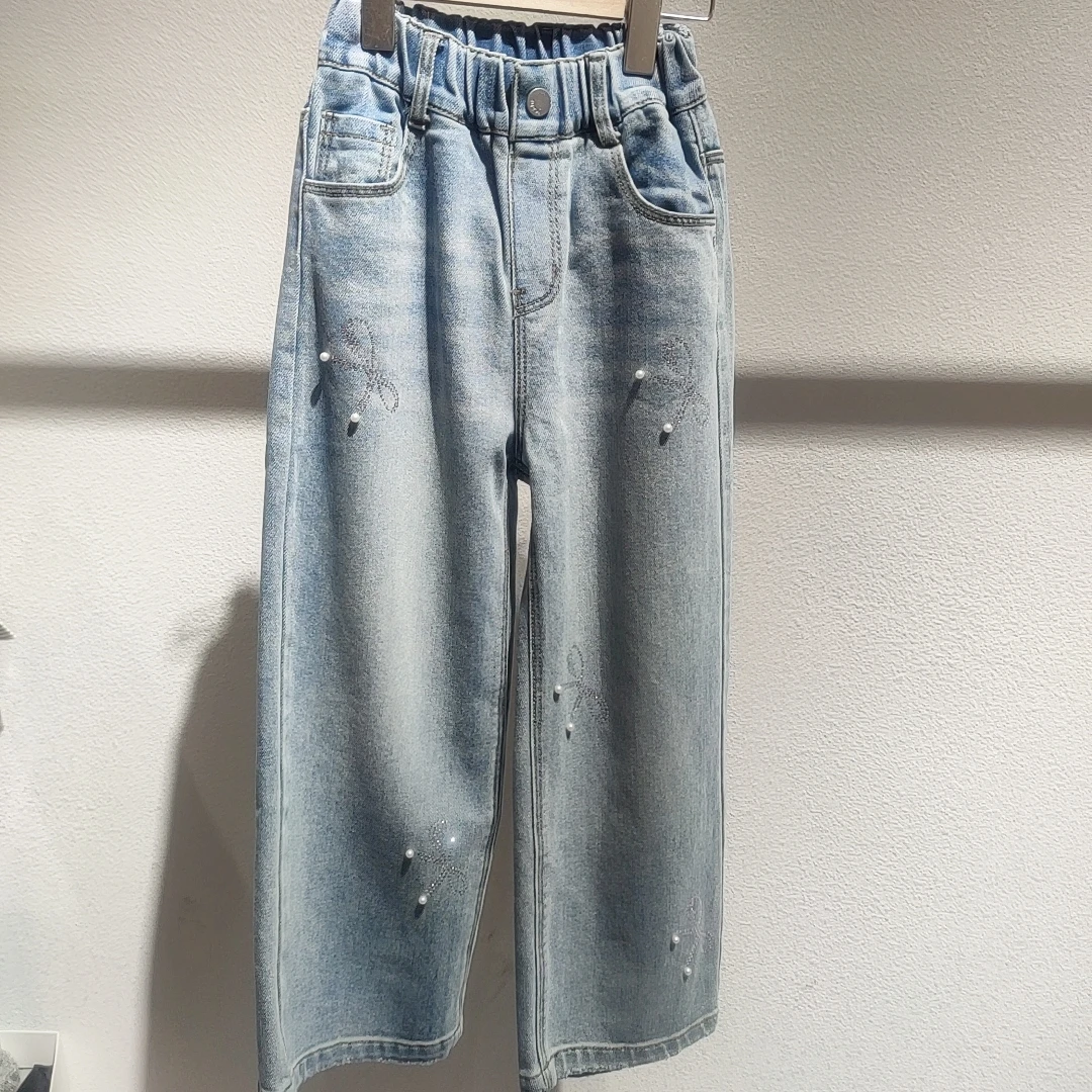 8180儿童春款烫钻珍珠牛仔裤