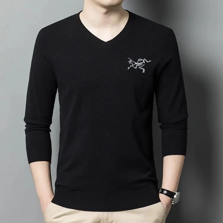 【清仓折扣】始祖刺绣鸟秋季100%羊毛衫男士刺绣鸡心领长袖毛衣内搭