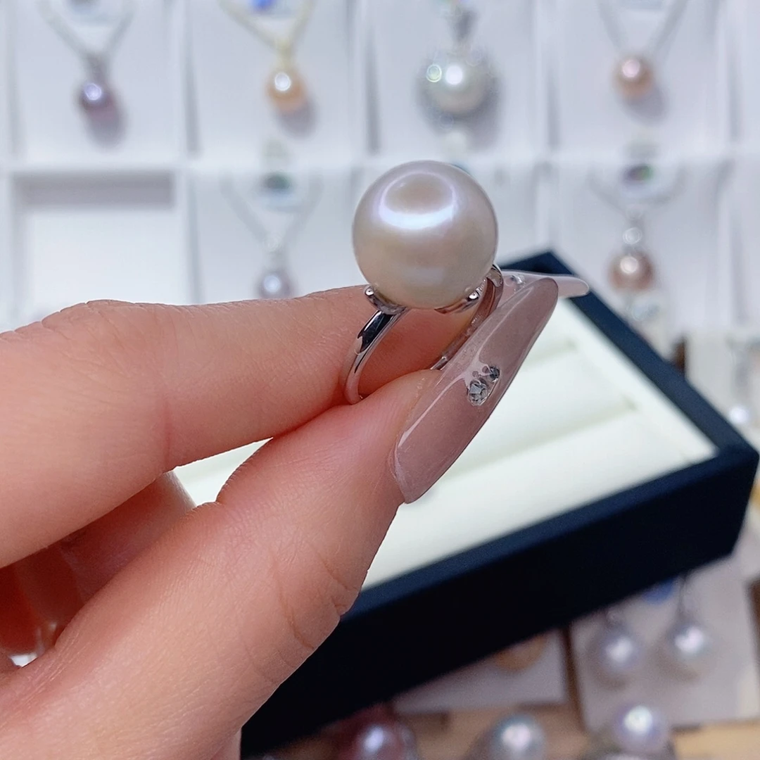 银S925镶嵌戒指淡水珍珠12➕