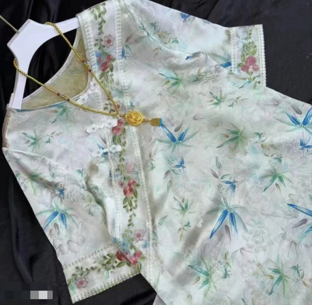 （雪媚娘～竹叶青）新中式改良夏季新款宽松气质清雅连衣裙