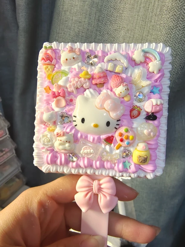 手持化妆镜奶油胶手工diy材料包便携