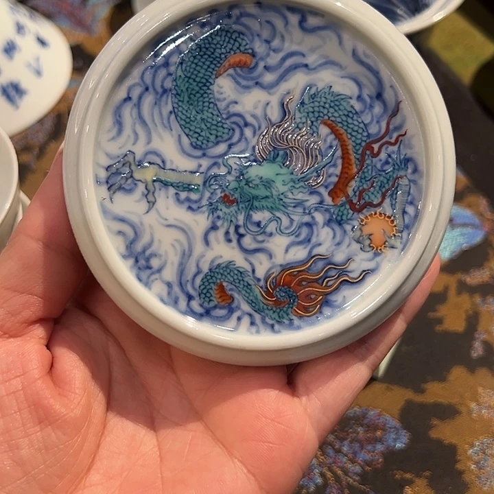 原矿老派斗彩描金盖置