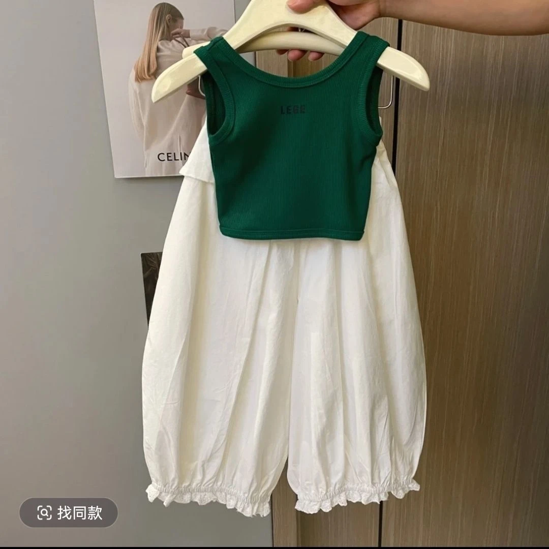 女童2025夏季套装儿童韩版字母背心新款短袖洋气两件套宝宝夏装潮