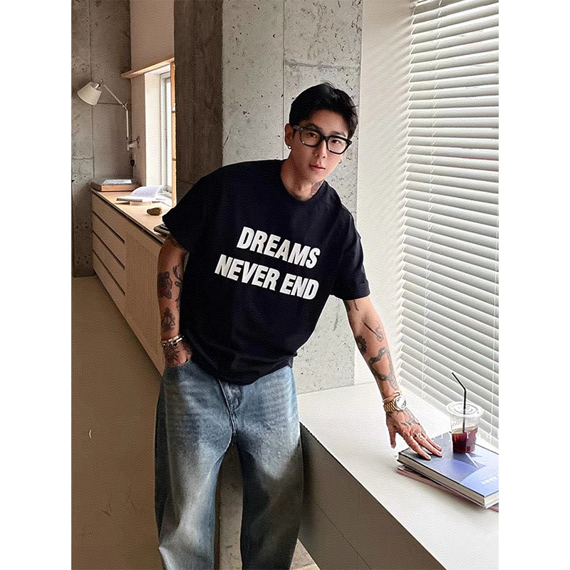 重磅纯棉280克潮流印花短袖T恤夏季美式休闲宽松半袖圆领上衣男生