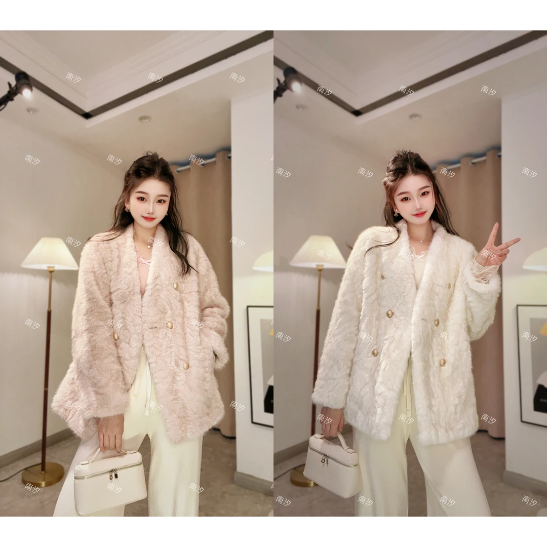 厚款长袖常规耐磨V领外套冬季环保毛毛一体厚外套时尚百搭