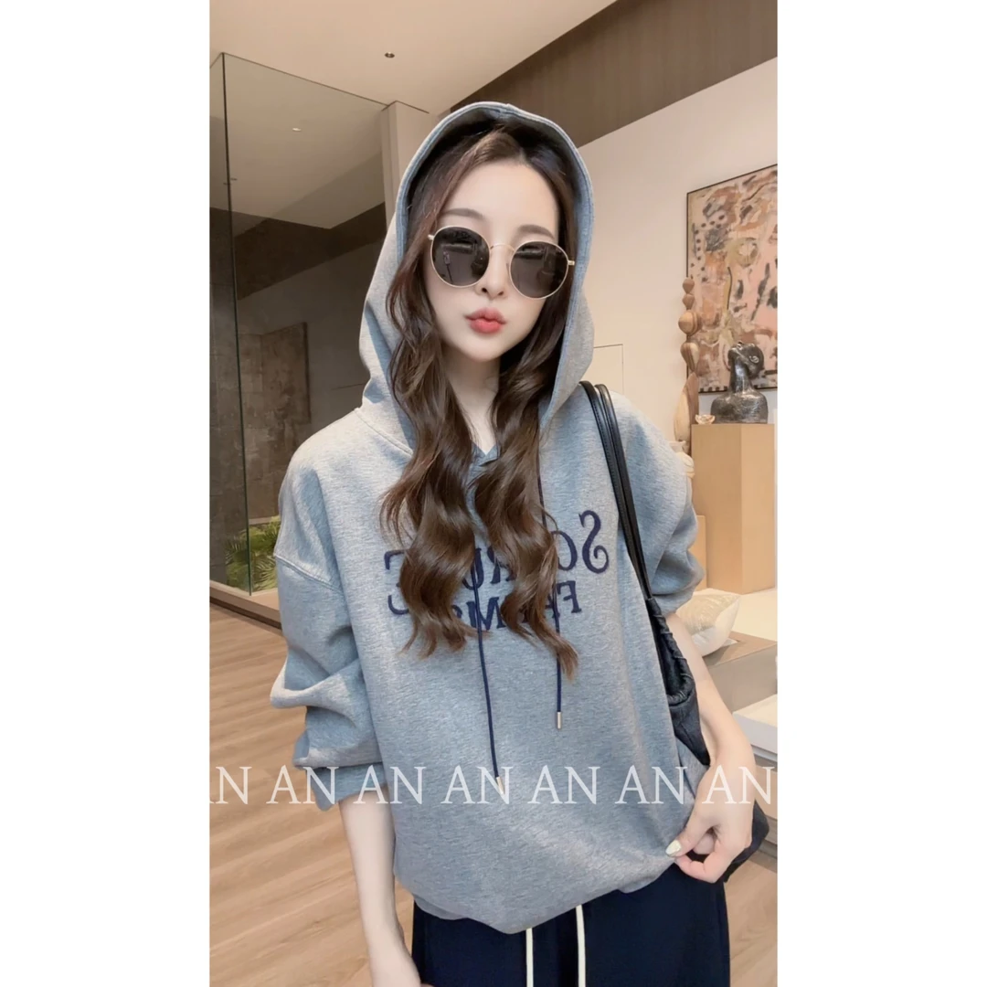 C08359韩系休闲减龄宽松INS潮小个子连帽套头字母卫衣