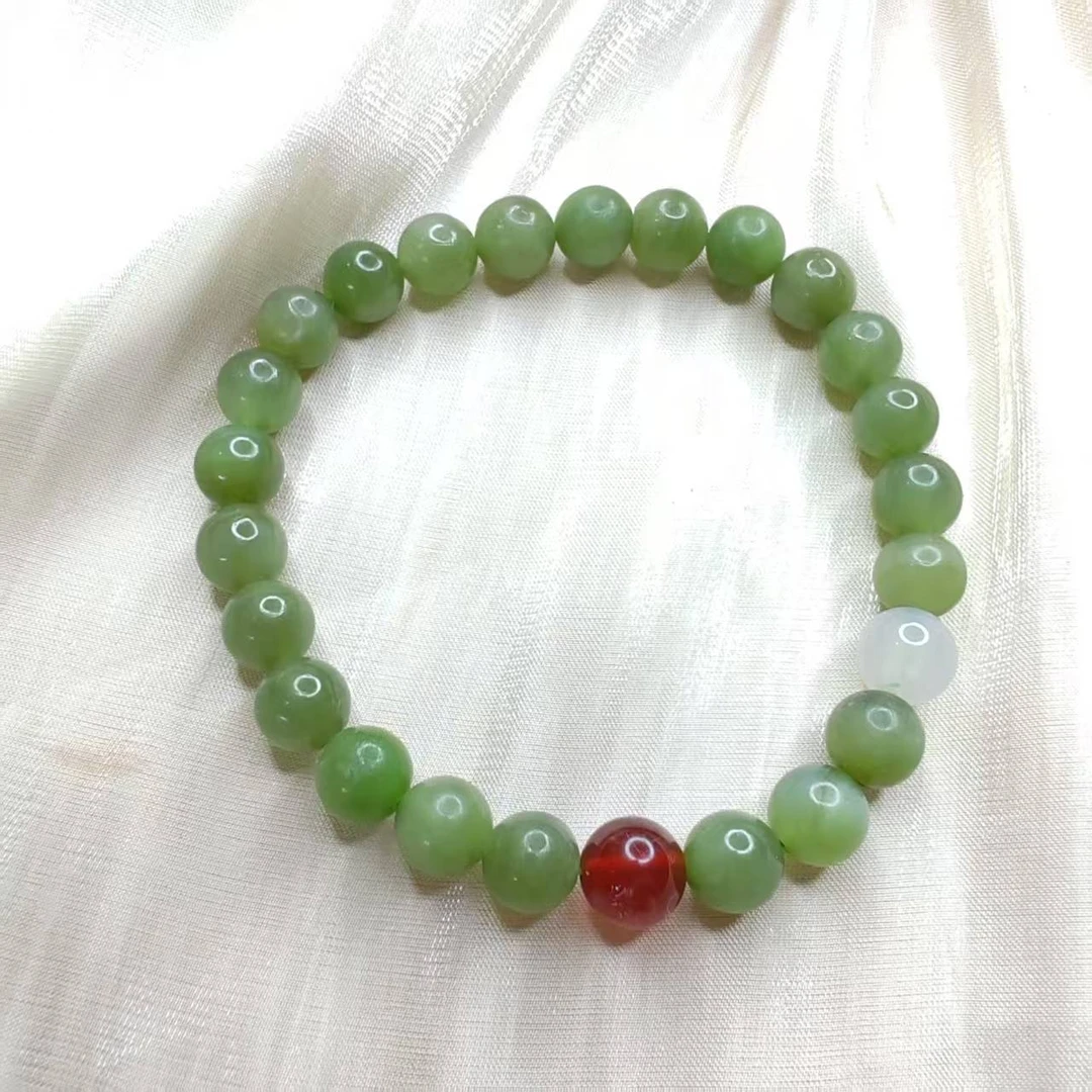 和田玉碧玉红白玛瑙手链红圆珠卡8单圈素圈多样性发其一YD012