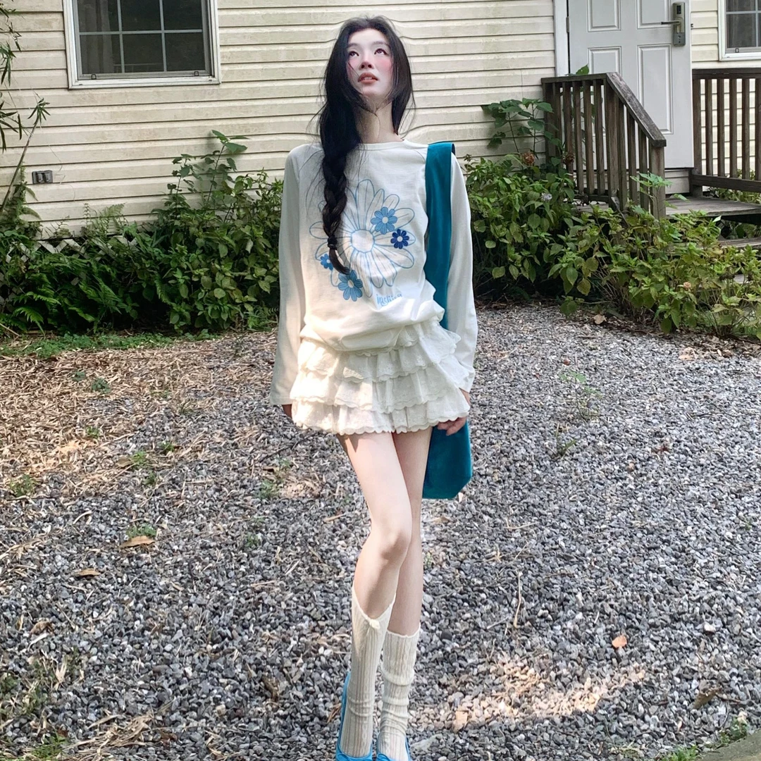 防晒长袖薄款罩衫T恤女2025新款夏季宽松美式花朵设计感小众上衣