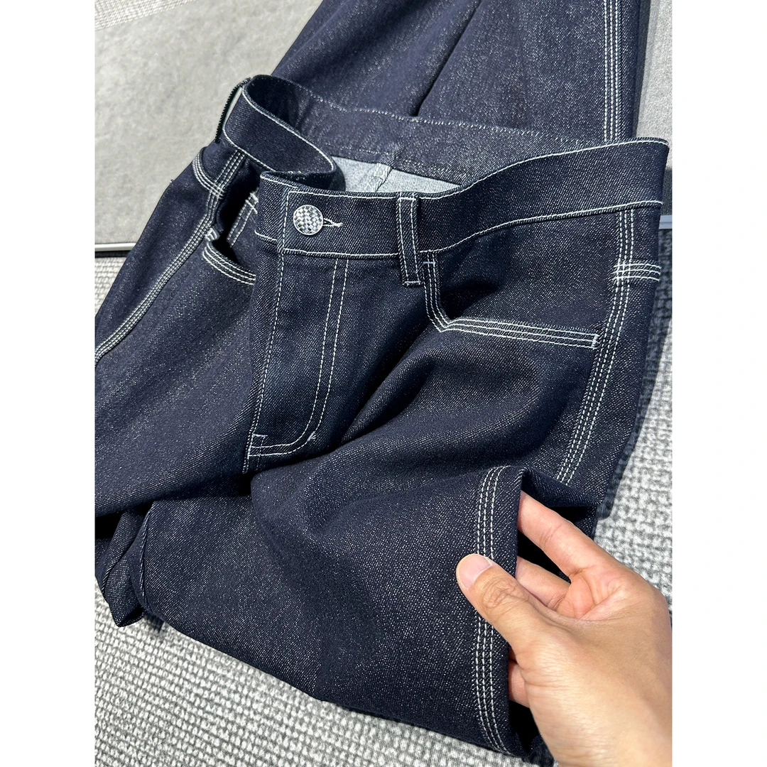 lp专属！保色洗水原色蓝色三本线牛仔裤男直筒休闲裤男士秋季薄款