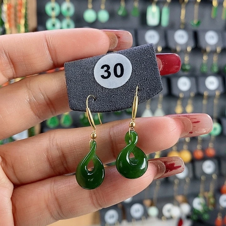 和田玉耳饰18K金镶嵌