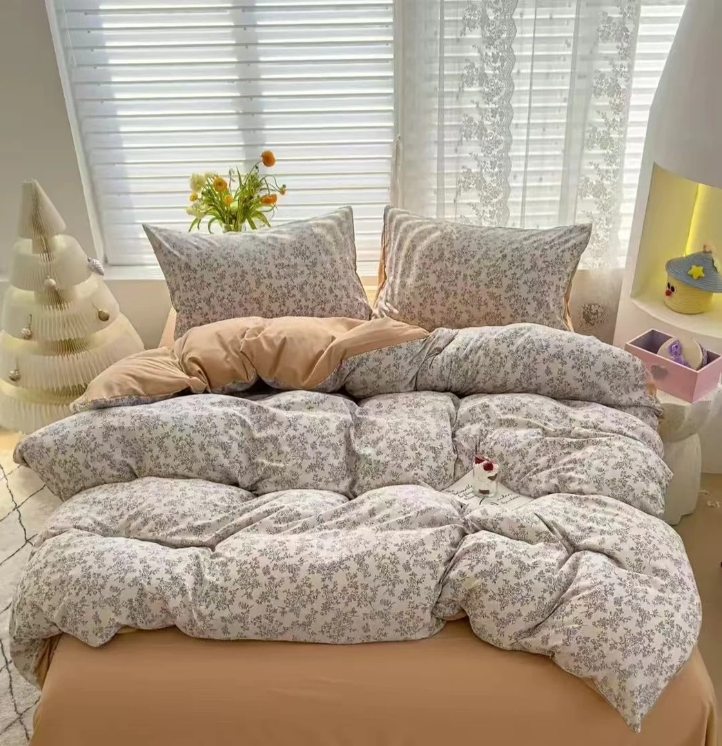 高颜值A类针织棉双层纱四件套舒适柔软透气被套枕套一对床单被单