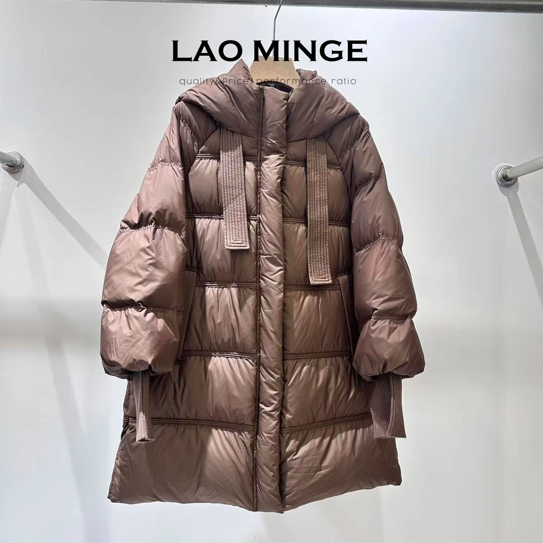 老敏哥90鹅绒服女2025新款中长款保暖连帽宽松羽绒服ZS1742