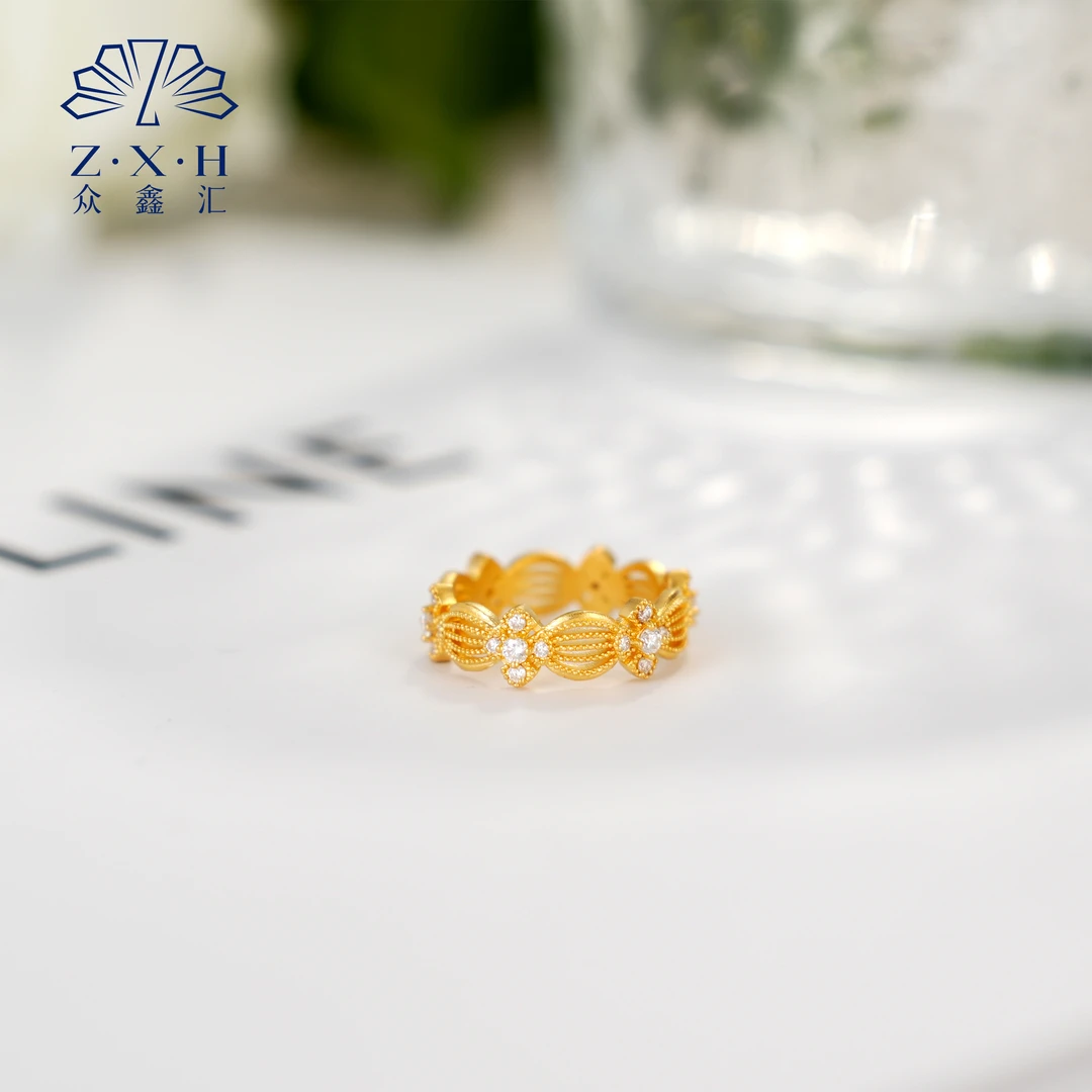 {众鑫汇}足金999 多规格莫桑点钻少女巡礼戒指