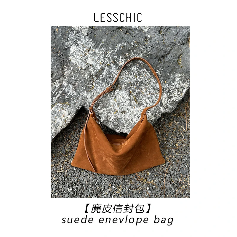 LESSCHIC【麂皮信封包（可调节）】秋冬复古麂皮通勤单肩包