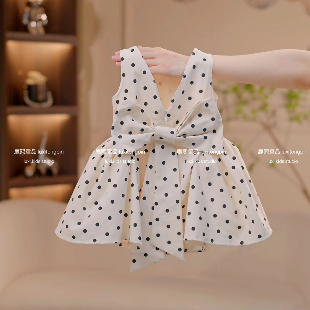 女童2025夏季新款女童波点棉布纱裙吊带公主裙轻奢