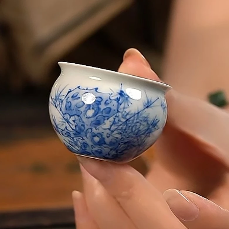 【品遗敬仁】聚澜堂手绘青花灵石竹子小杯50cc 岩茶功夫茶杯客杯