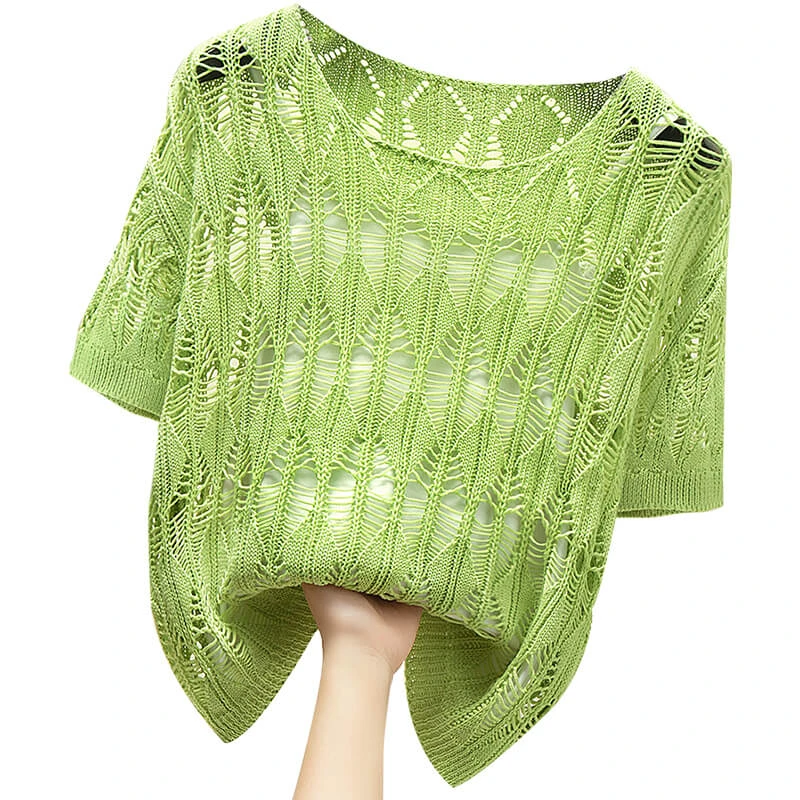 【品牌奥莱】丝柏舍夏季欧若风女宽松镂空五分袖针织衫S32X4555Z