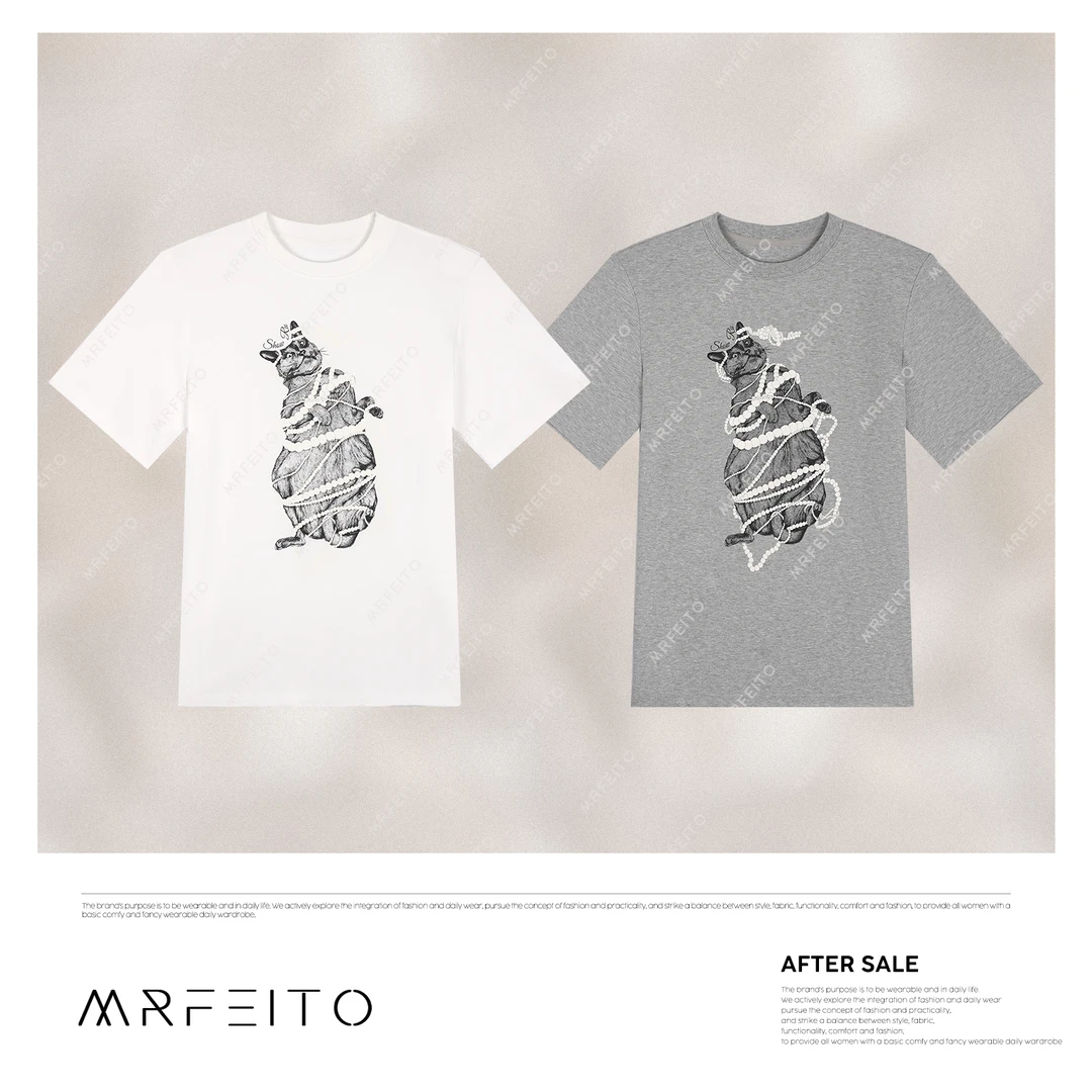 夏季印花圆领时尚卡通猫咪短袖T恤H1192TX01D30996