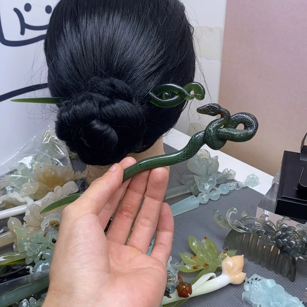 蛇纹石玉合金发饰