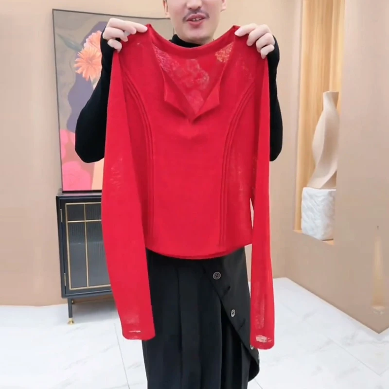 2025新款韩版时尚休闲气质红色显瘦长袖针织衫女设计感小众上衣