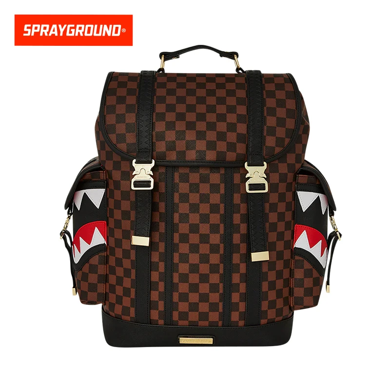 SPRAYGROUND鲨鱼嘴双肩包棕色棋盘格潮流防水运动XB W1135711