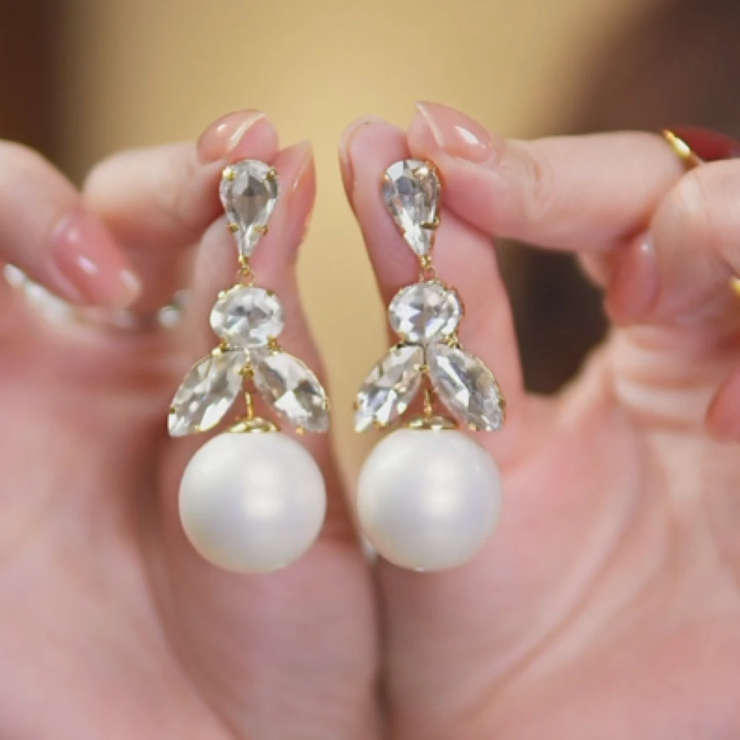 铜合金仿珍珠耳饰 Y.M“富家千金”超闪精致名媛气质百搭耳环