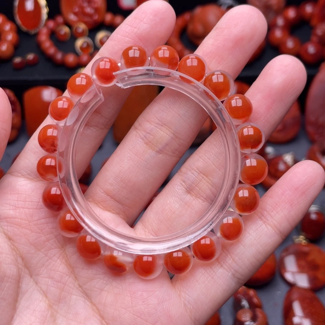 南红玛瑙未镶嵌珠宝奇石单圈9mm
