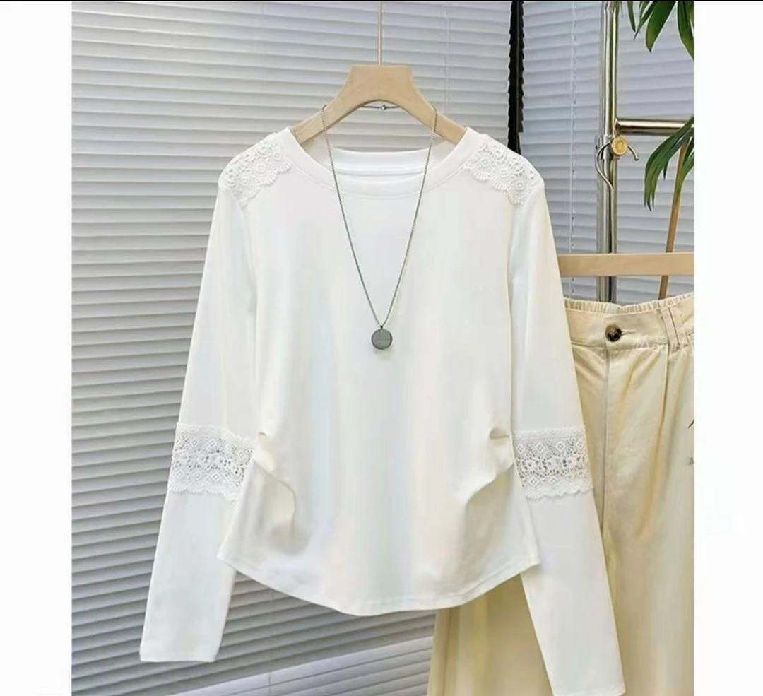 F3056新款蕾丝长袖上衣秋季白色T打底衫女款爆款