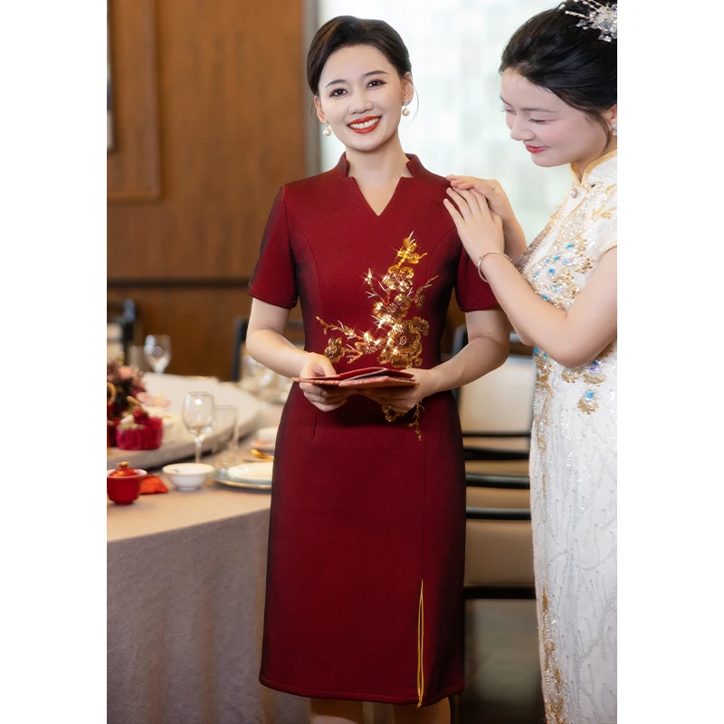 高档结婚喜婆婆喜妈妈婚宴装2025新款夏装婚礼服装十一婚庆连衣裙