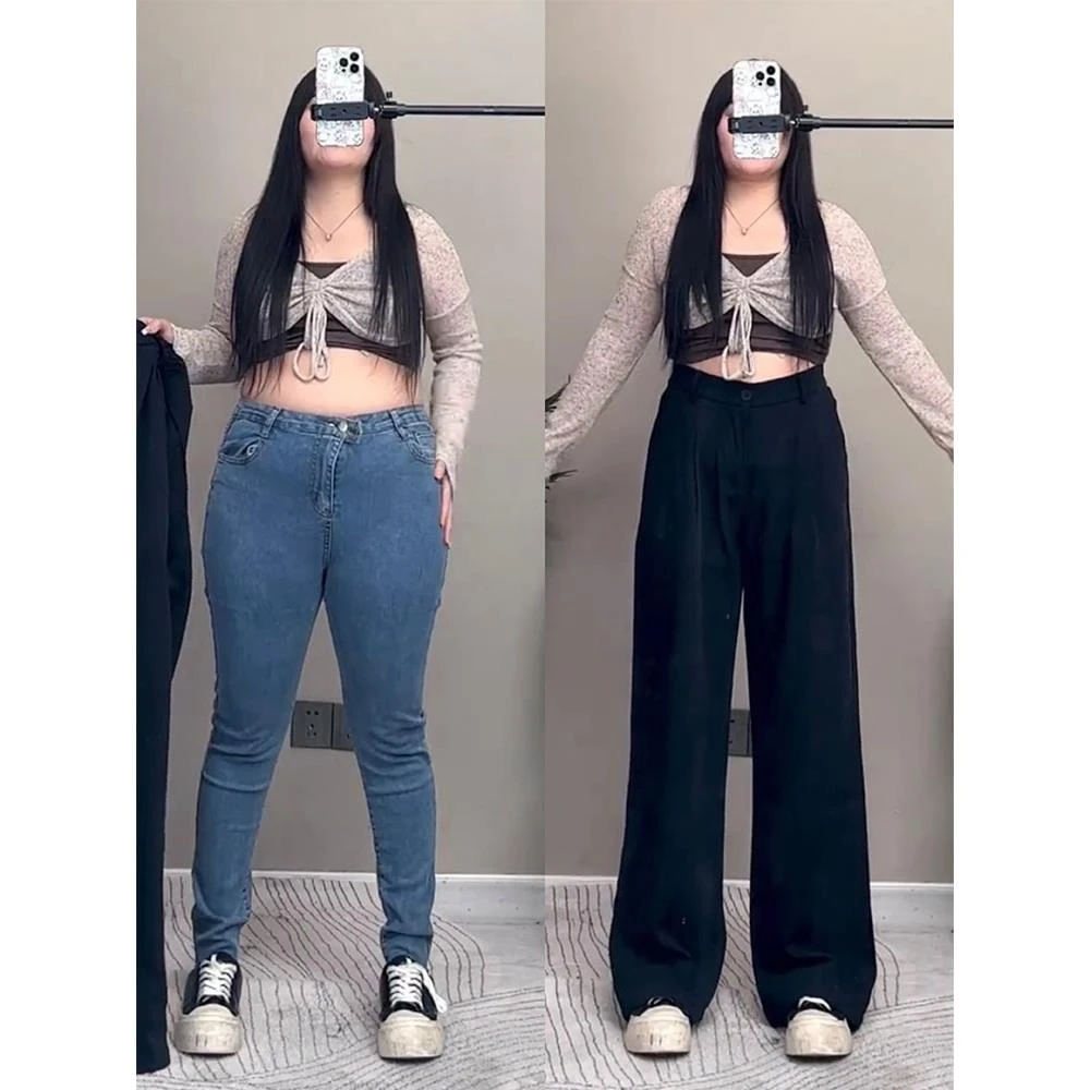 梨形身材裤子女大码西装裤女夏季胖mm200斤遮胯显瘦垂感阔腿裤子