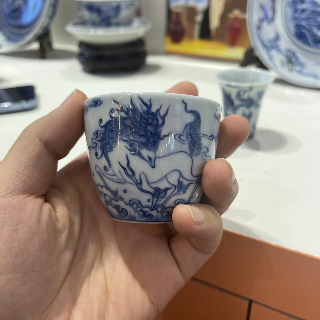 钟家窑 柴窑 手绘 白泽直口杯