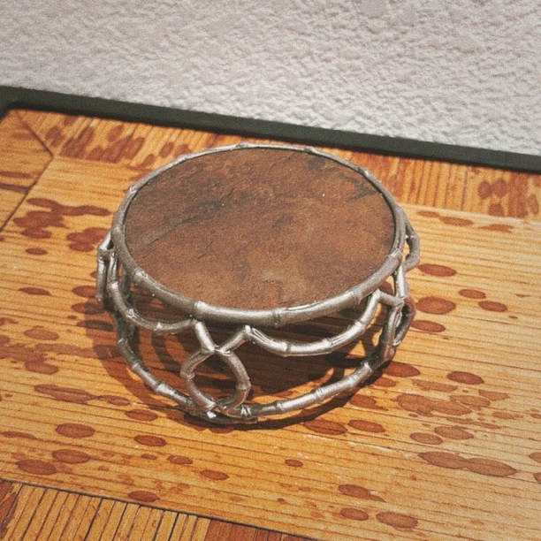 青云贮月-古篱老锡竹编型岩石 壶垫 杯垫 盖置茶具配件摆台置物架