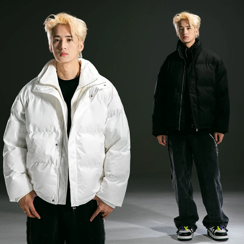 聪明陈 新款潮流简约休闲纯色棉服外套男女宽松立领棉衣8501