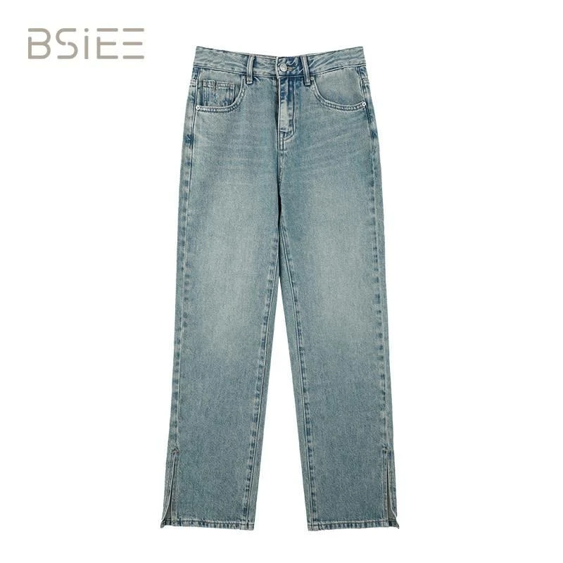 BSIEE/本涩开叉直筒牛仔裤时尚休闲百搭