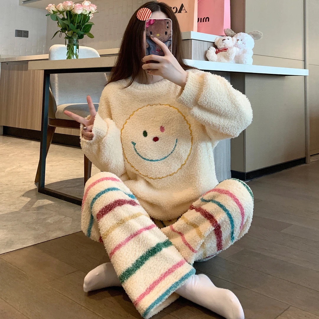 睡衣女款秋冬季珊瑚绒加绒加厚2025新款法兰绒保暖韩版家居服套装