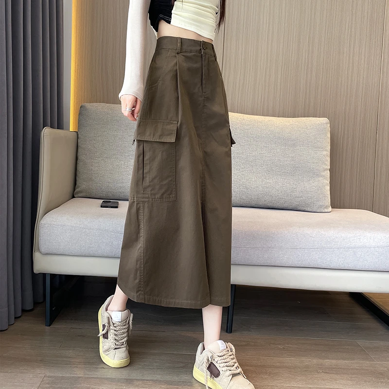 美式工装裙女2025新款秋季宽松a字半裙中长款梨形身材显瘦半身裙