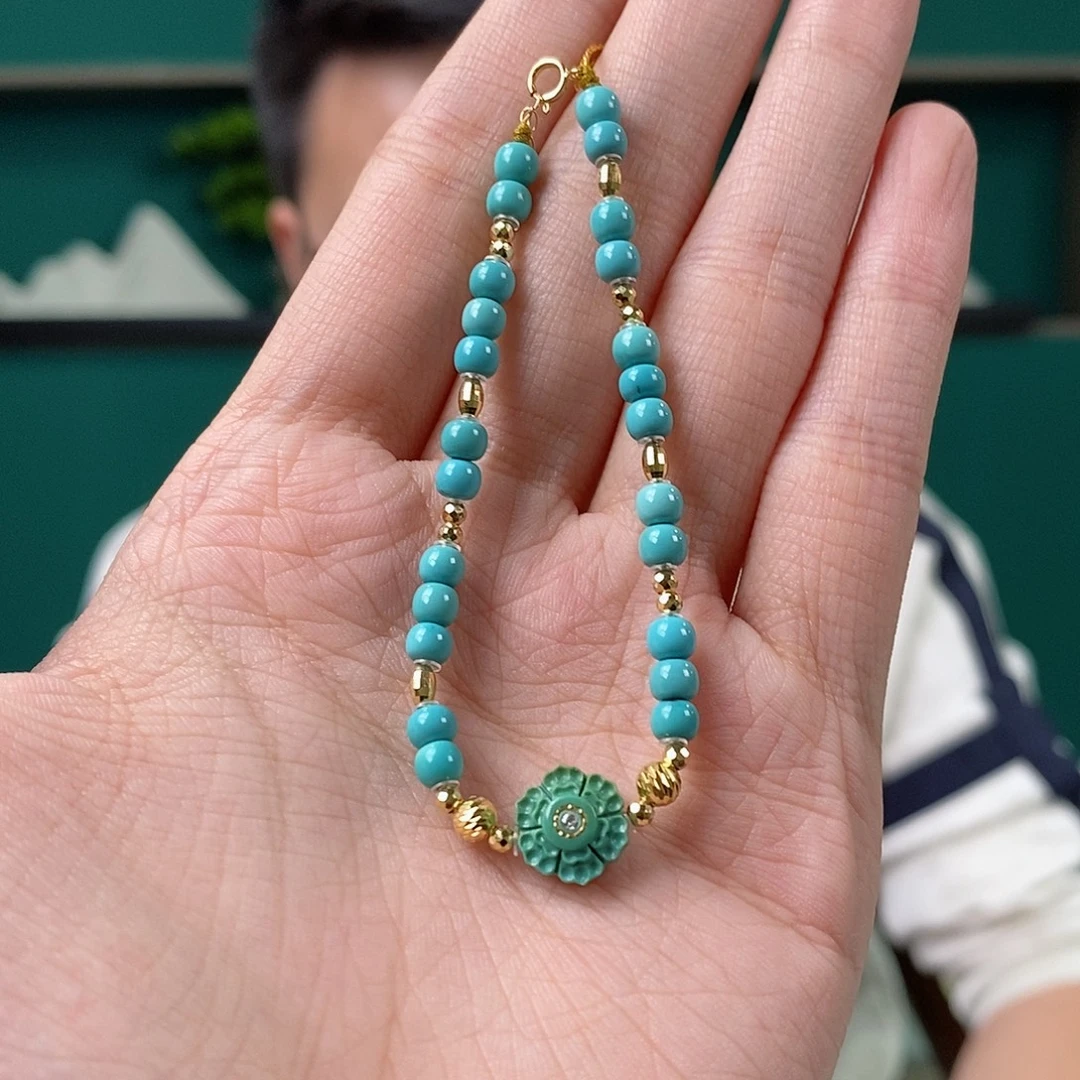 绿松石18K金镶嵌珠宝奇石