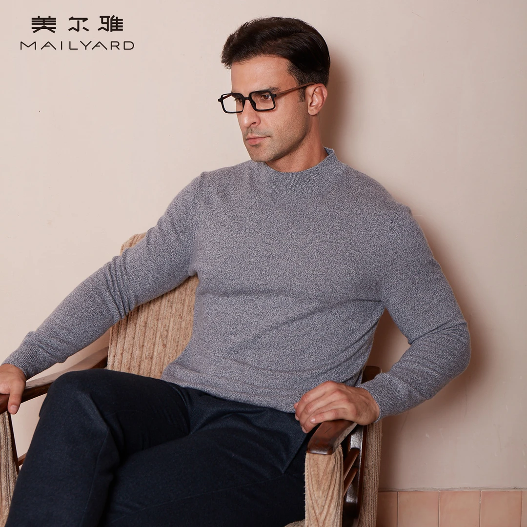 MAILYARD/美尔雅毛衫 山羊绒商务休闲男士秋冬圆领套头毛衣050