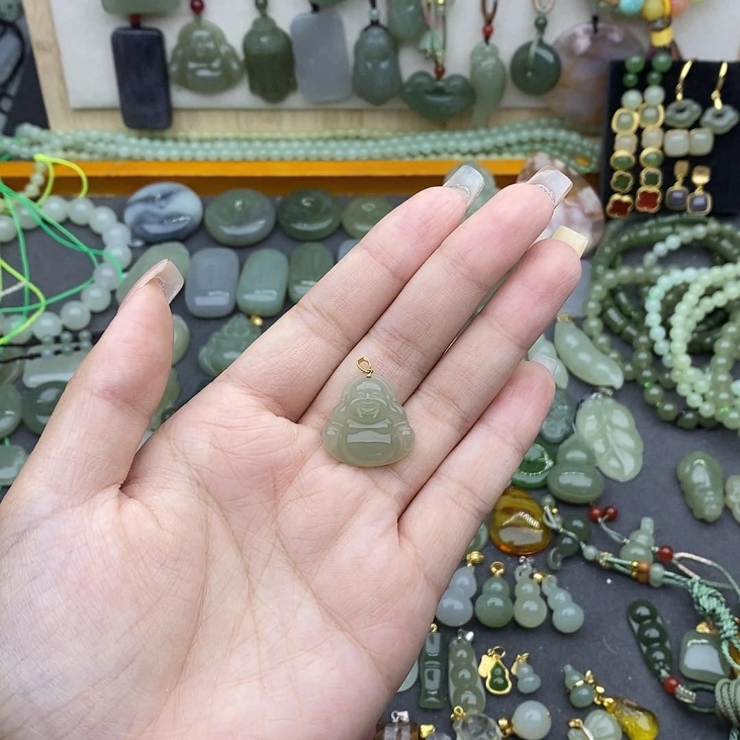 和田玉18K金镶嵌吊坠(不含链)