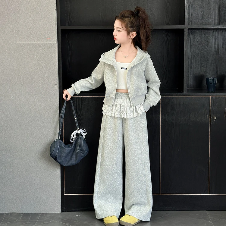 女童春秋款运动套装2025款中大童韩版洋气连帽春装休闲外套两件套