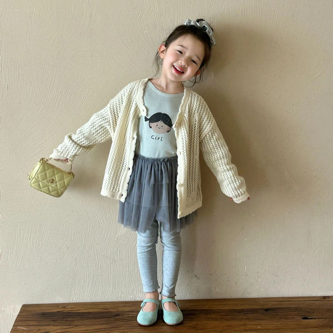 小惜亦2025秋季新款韩版女童毛衣开衫内搭T恤假两件打底裤套装