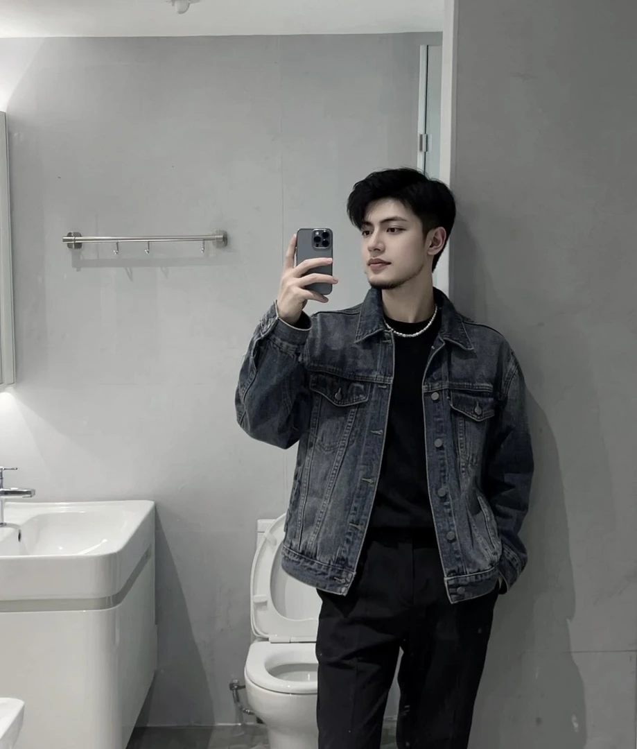 宽松男士简约弹力夹克百搭男拼接春秋季水洗复古大码牛仔休闲潮流