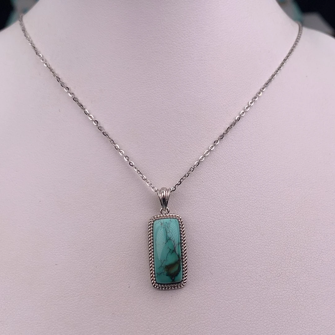 绿松石银S925镶嵌吊坠(赠链)