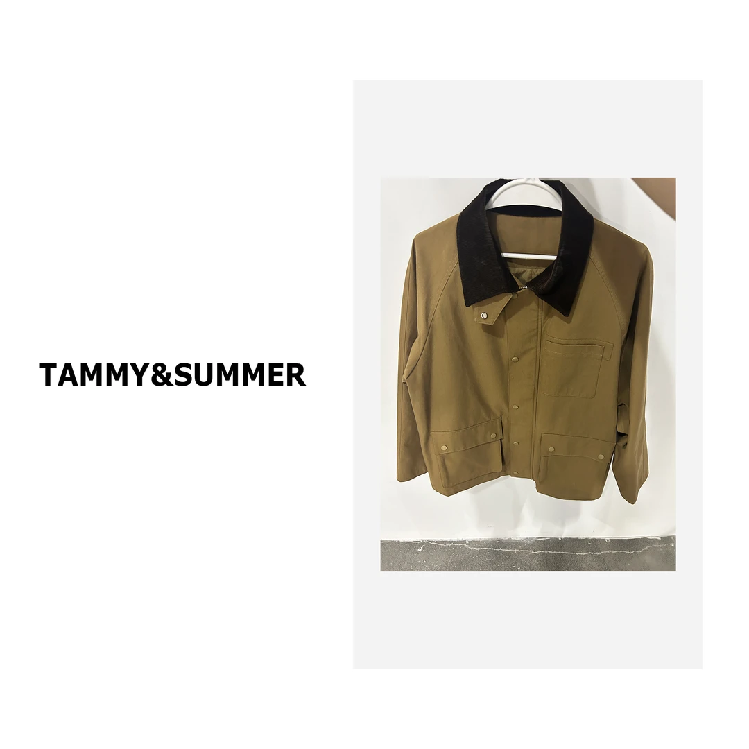 【Tammy&Summer】拼接翻领中长款工装口袋百搭拉链风衣外套829069